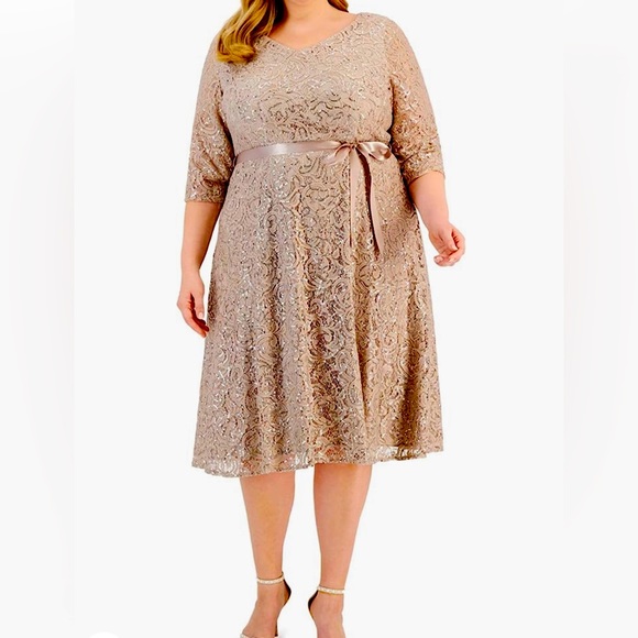 Alex Evenings Gold Size 22w Midi Length Fit and Flare - Picture 1 of 8